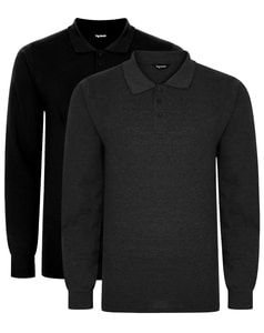 Bigdude Twin Pack Long Sleeve Polos Tall Black/Charcoal